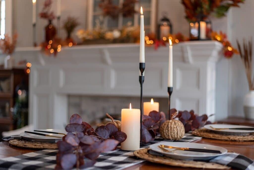 Beautiful dining table decorated for Thanksgiving celebration Dining Room