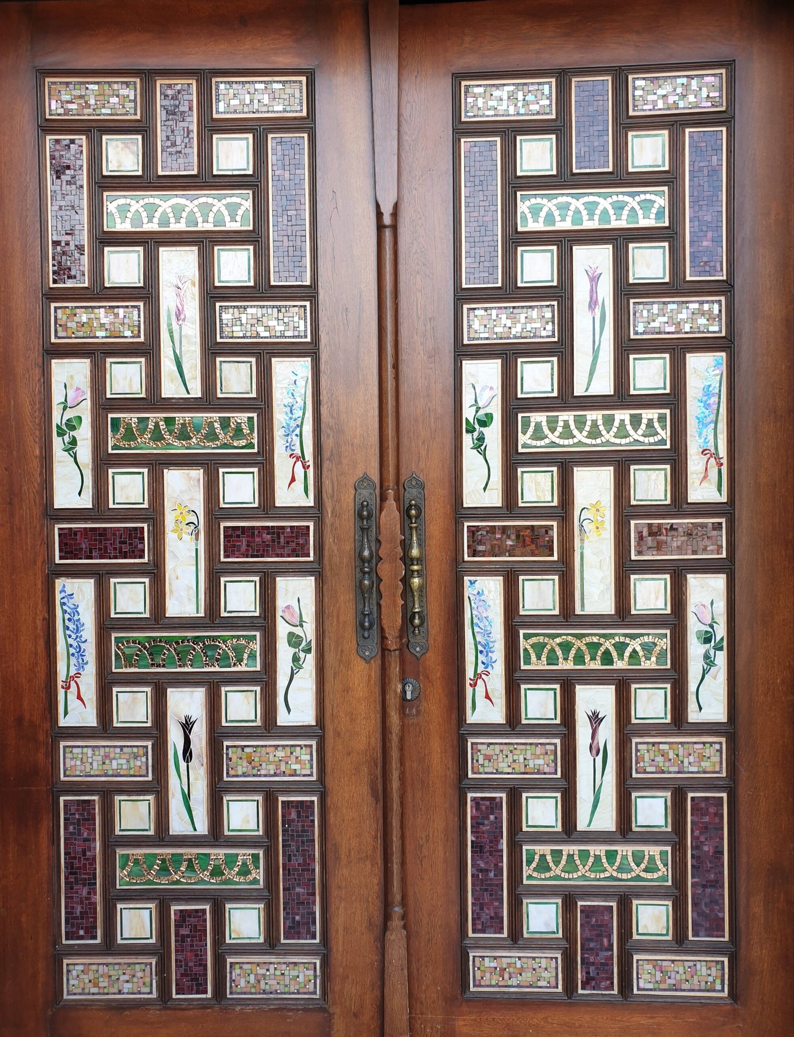Ceramic and Glass Pieces in a Door