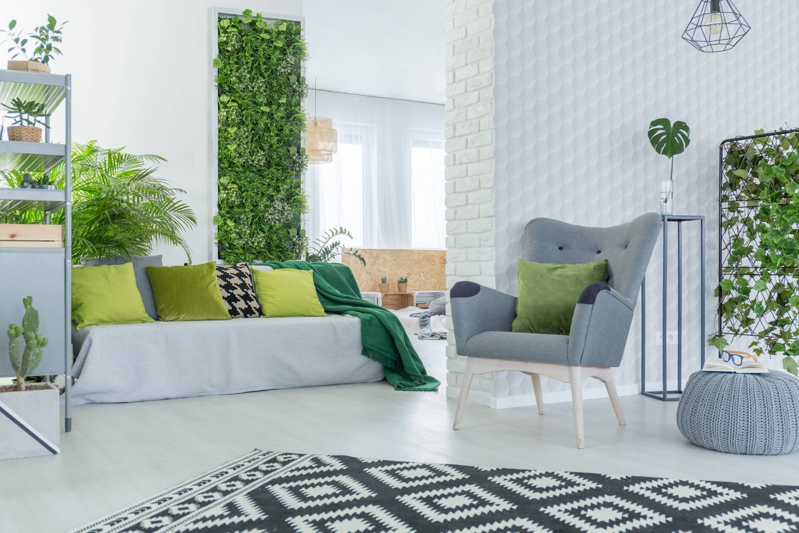 Living room with green plants