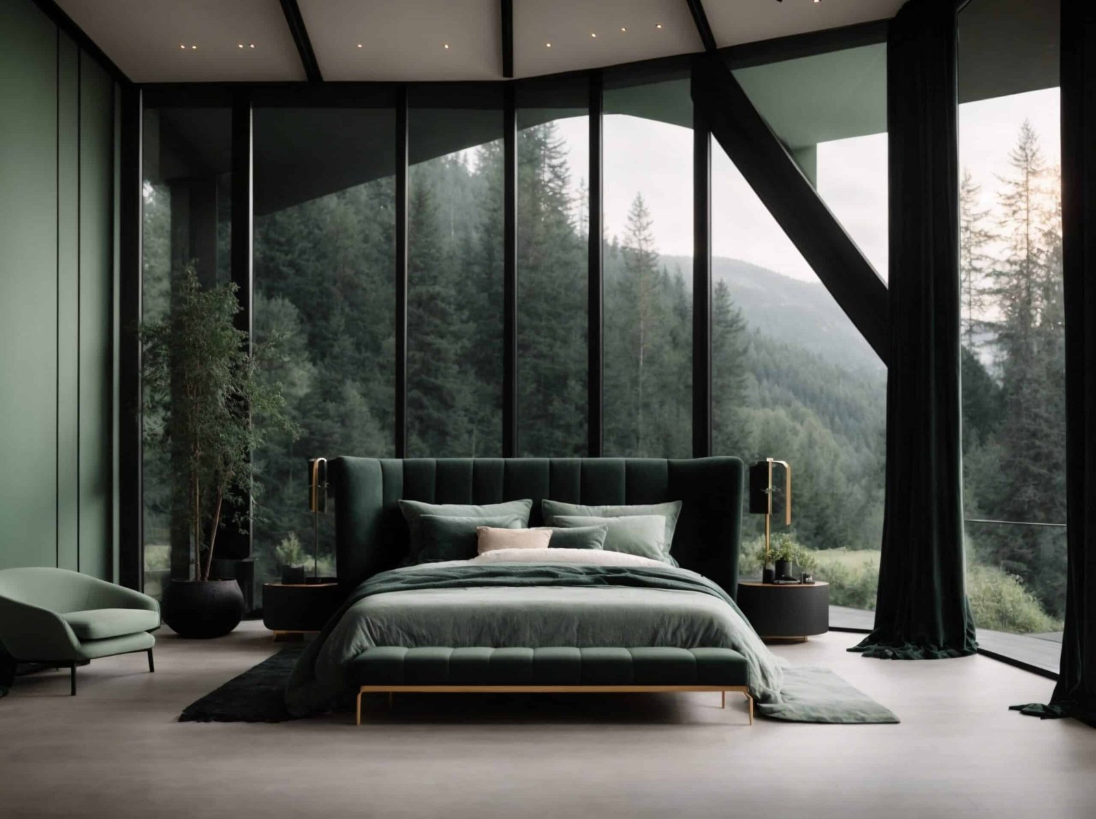 Bedroom With Large Window And Sage Green Bed Bedroom With Large Window And Sage Green Bed