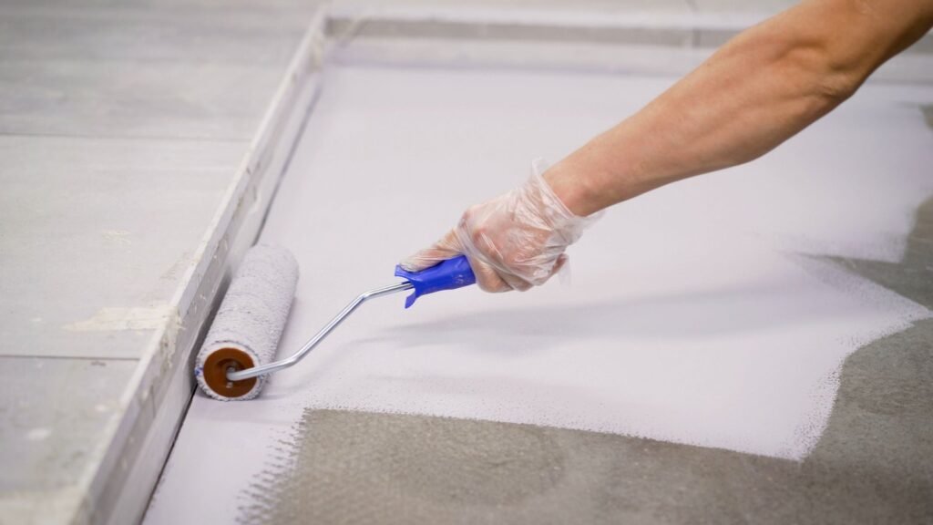 Painted concrete floor and stairs Painted concrete floor and stairs