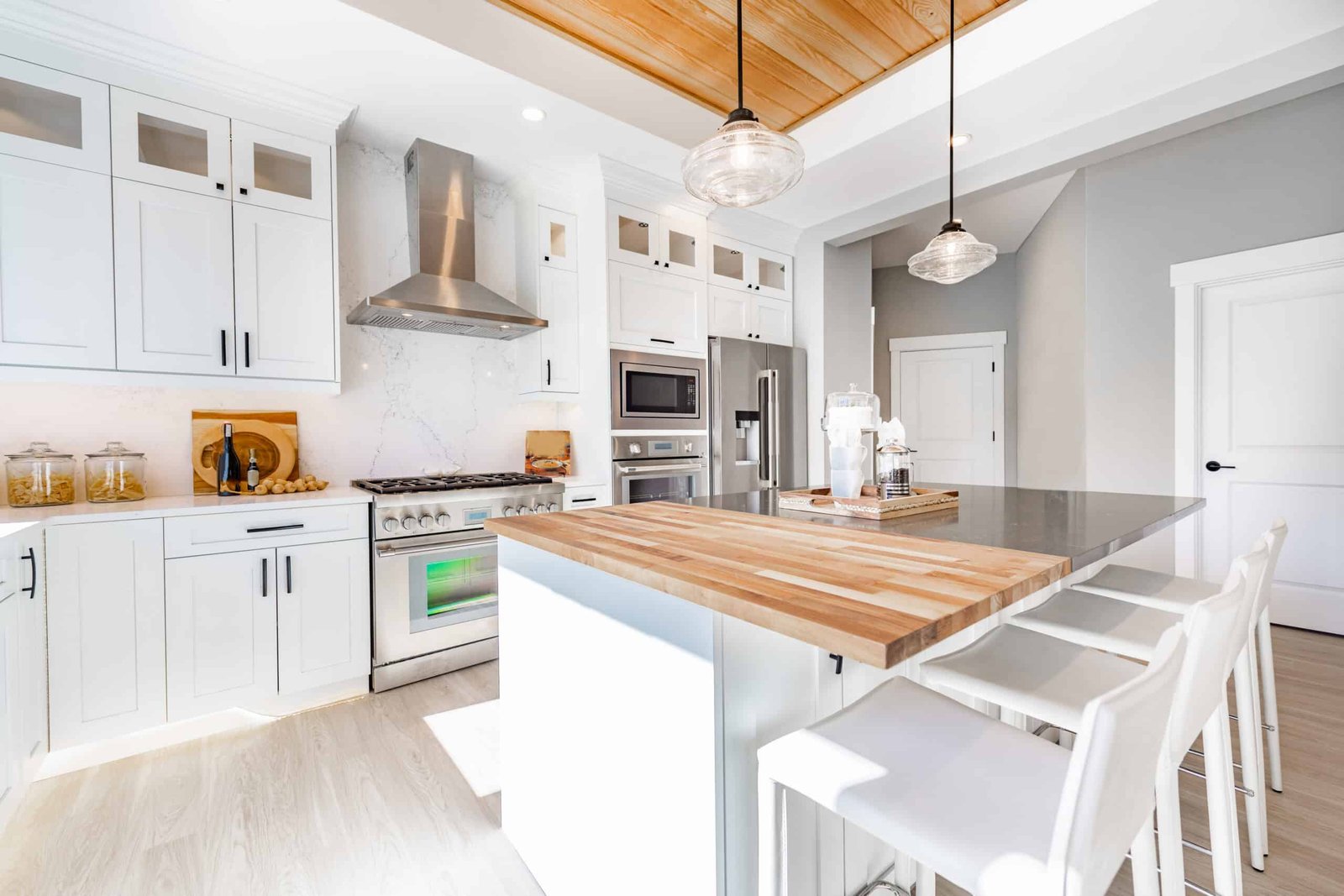 Modern farmhouse kitchen with butcher block countertop