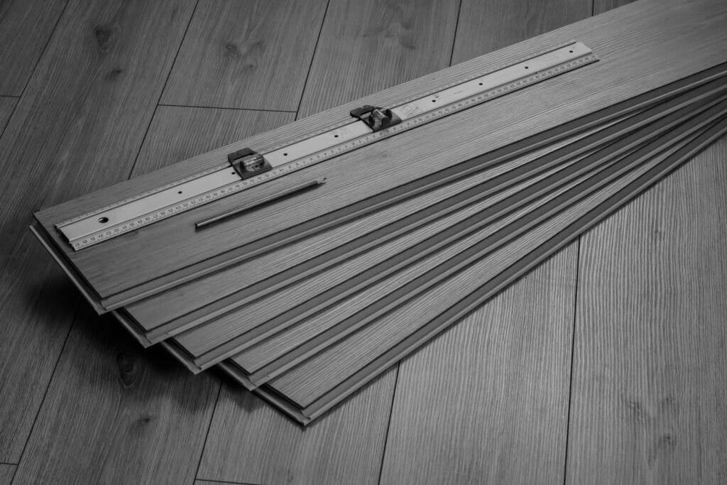 Oak laminate flooring works with pencil and meter Oak laminate flooring works with pencil and meter