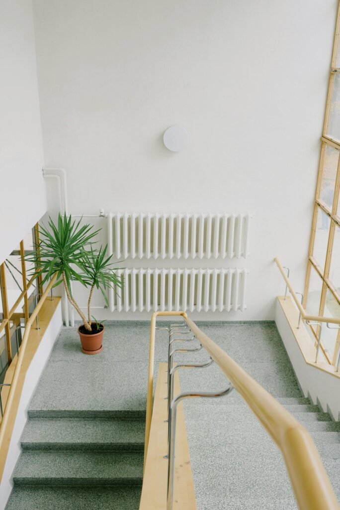 Painted concrete floor and stairs Painted concrete floor and stairs