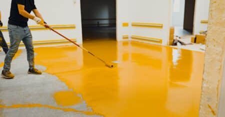 Painting concrete floors with roll