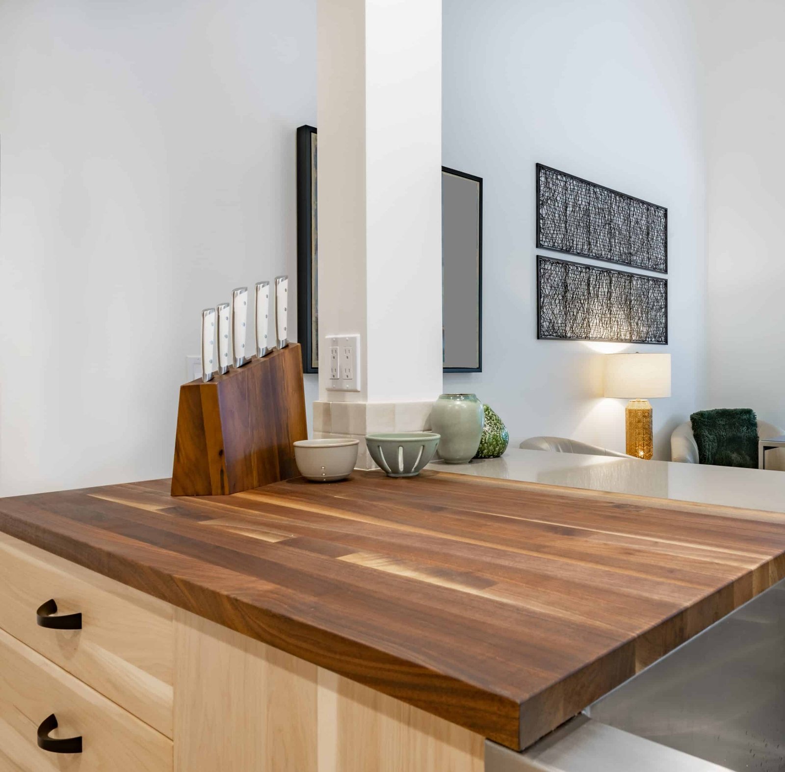 kitchen interior with butcher block countertop