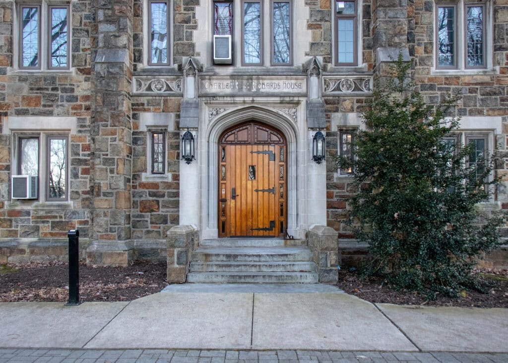 Stone Building With Arched Wooden Door Stone Building With Arched Wooden Door