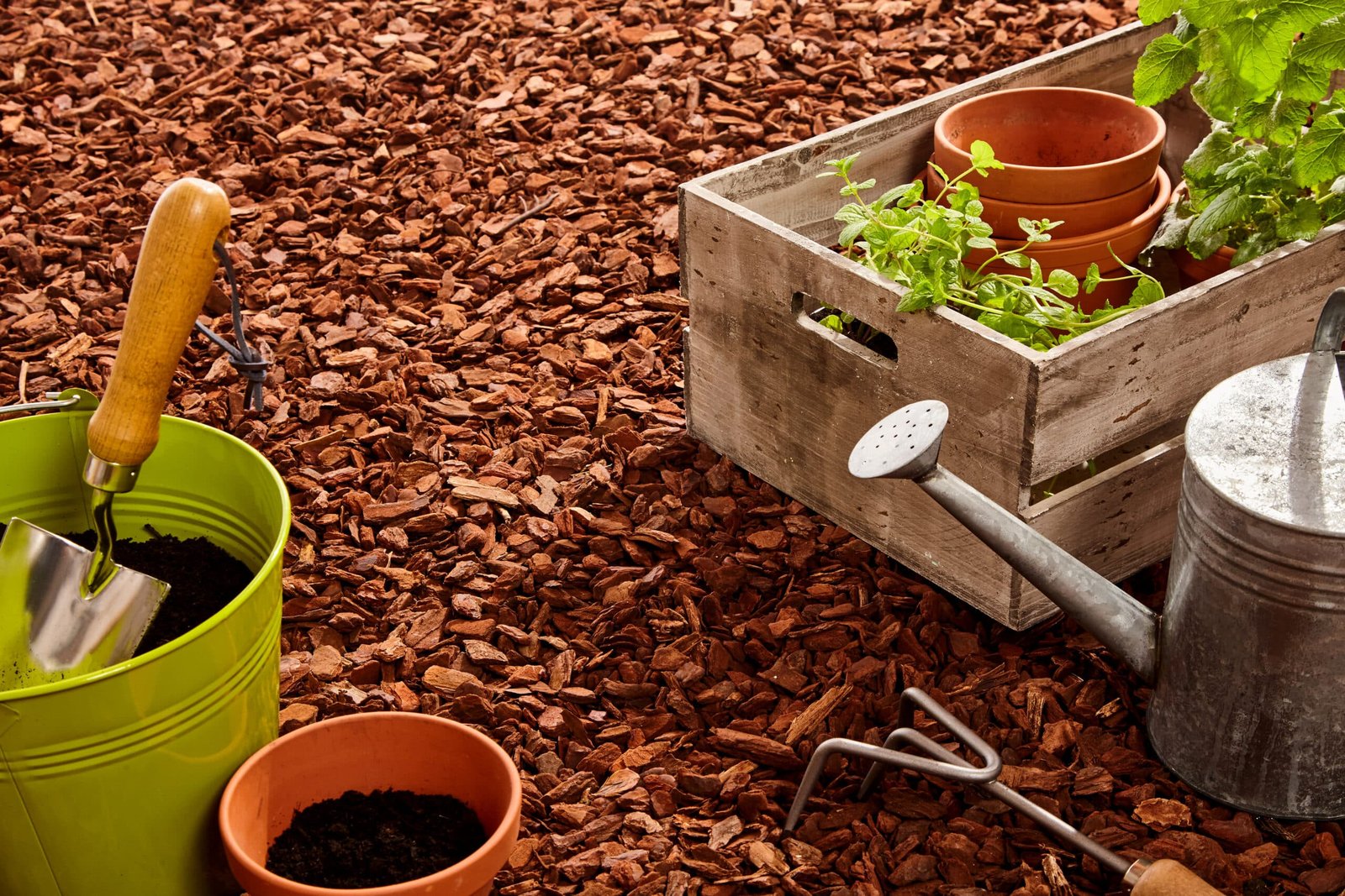 Brown color natural type mulch