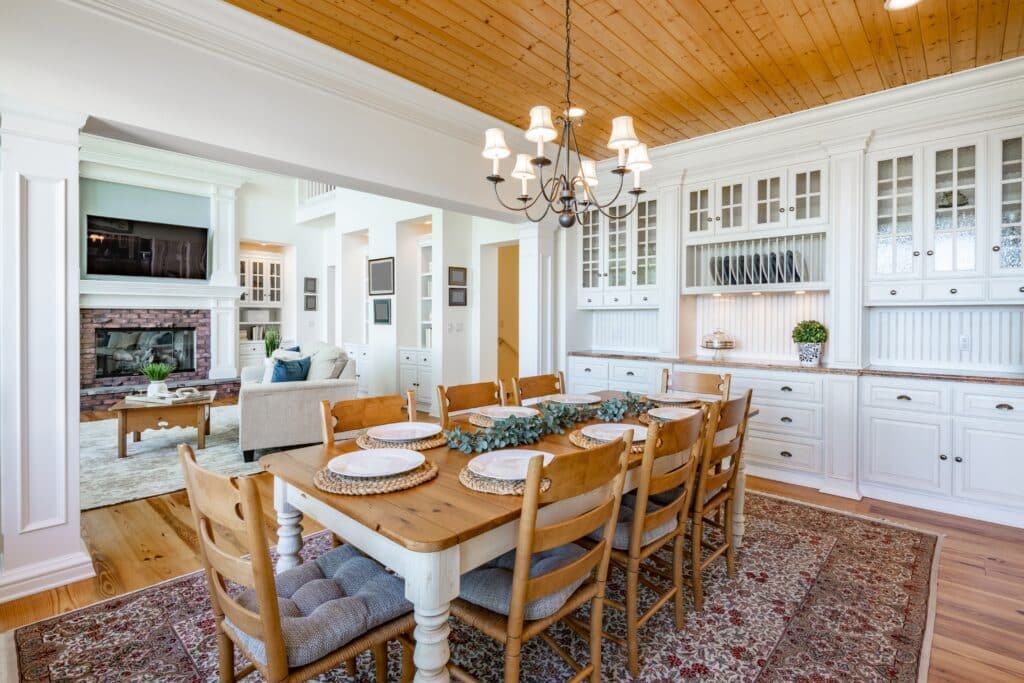 Dining room interior wood ceiling panels Dining room interior wood ceiling panels