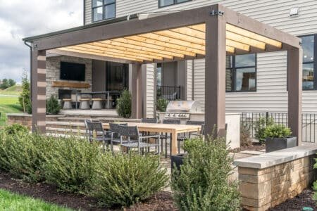 Trendy outdoor patio pergola shade structure awning and patio roof