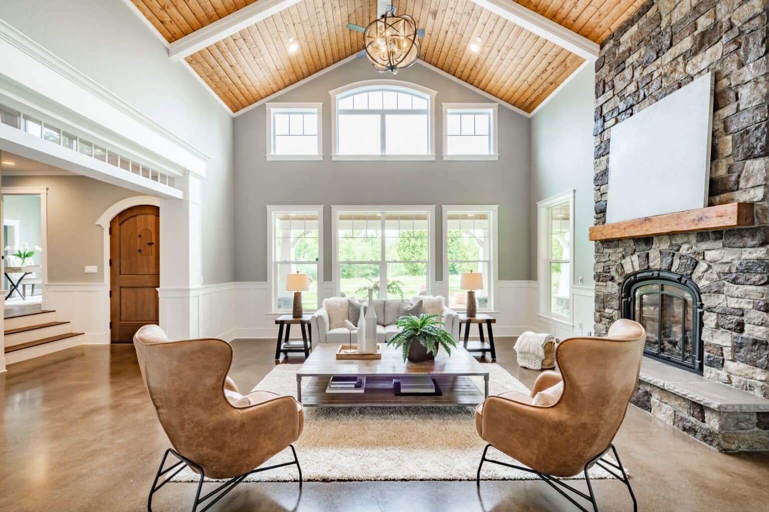 Living Room Wood Ceiling Panels