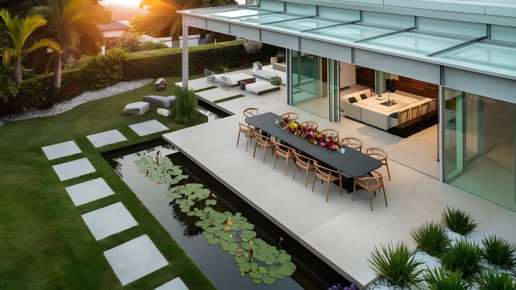 Modern house with patio outdoor space and garden Modern house with patio outdoor space and garden