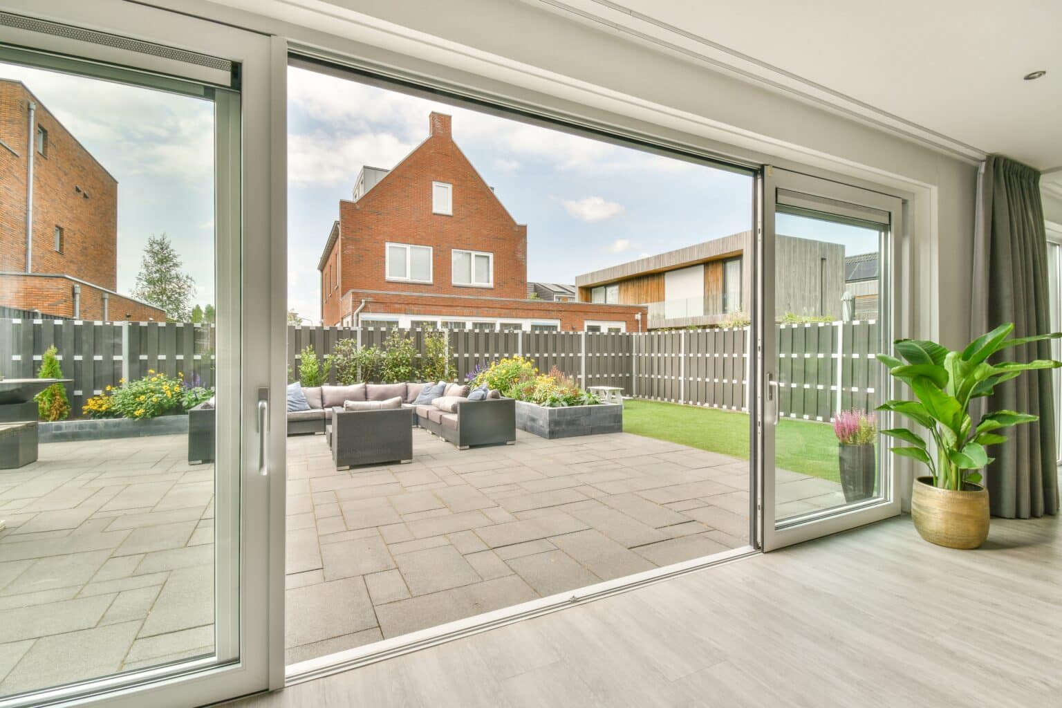 Living room with sliding glass doors