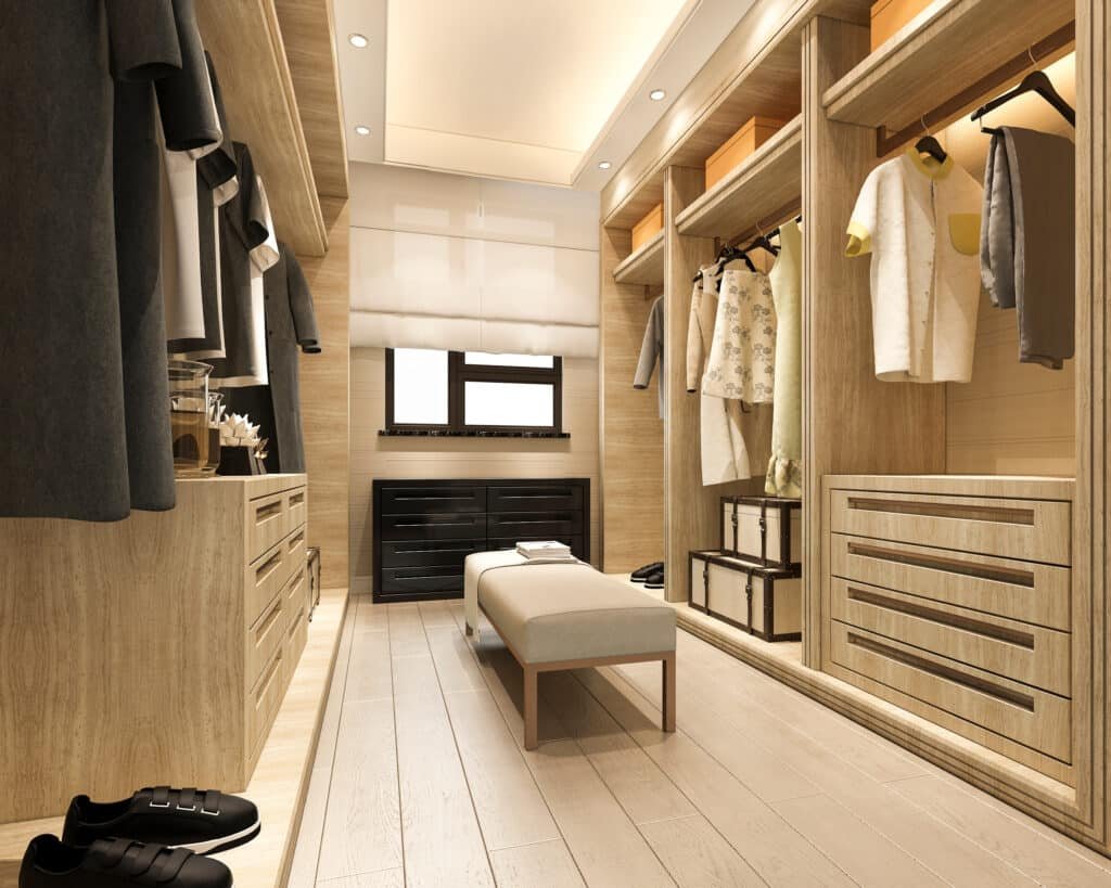 Minimal scandinavian wood walk in closet Minimal scandinavian wood walk in closet