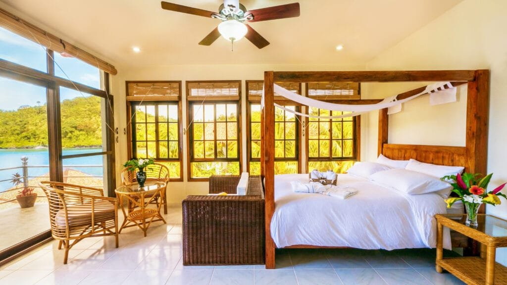 Open windows in bedroom by the river Open windows in bedroom by the river