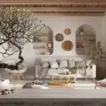 Vintage wooden table shelf with pebble 1200x675 1