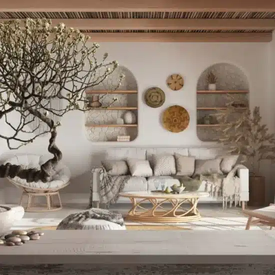 Vintage wooden table shelf with pebble 1200x675 1