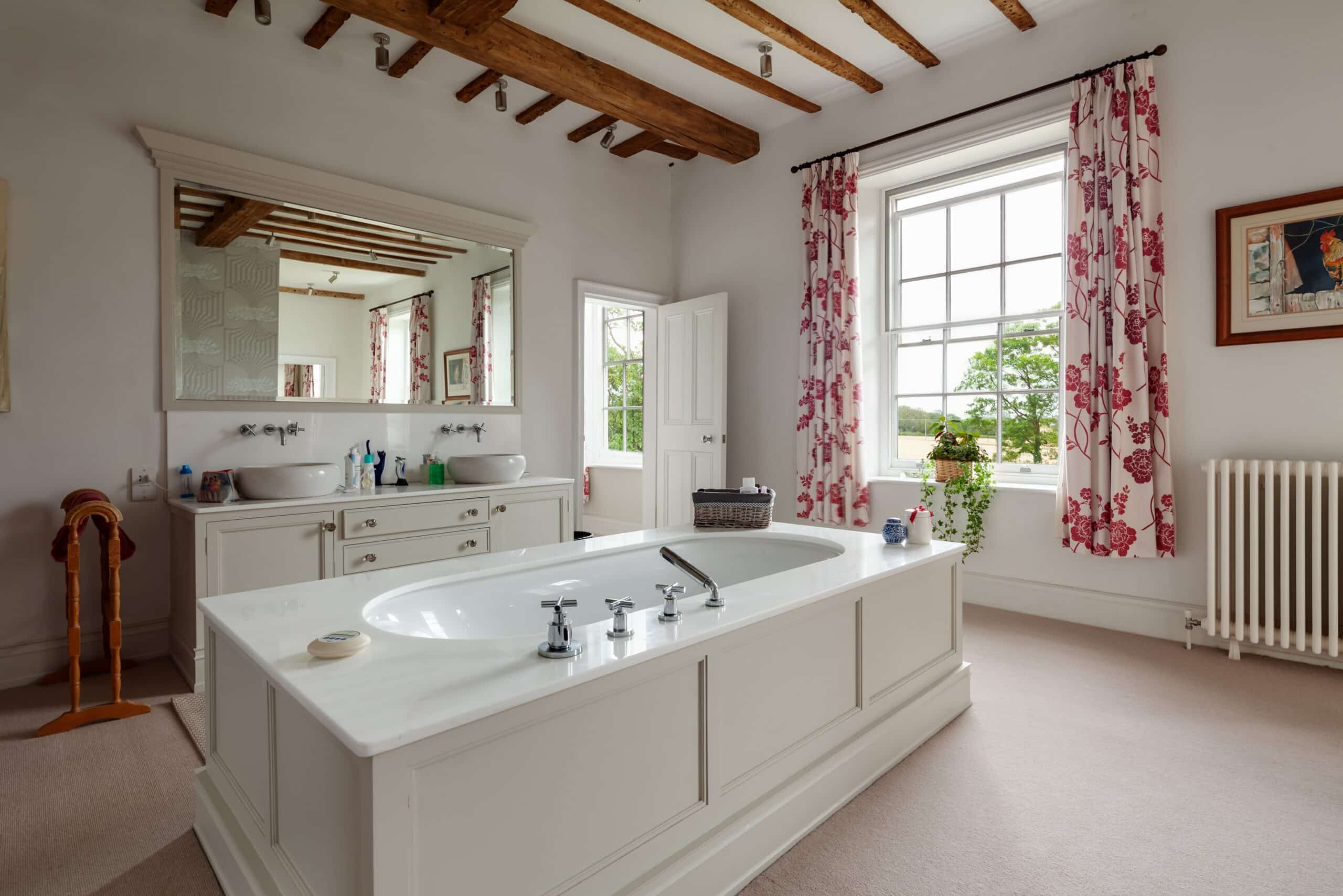 Exposed Beam Ceiling in the Bathroom