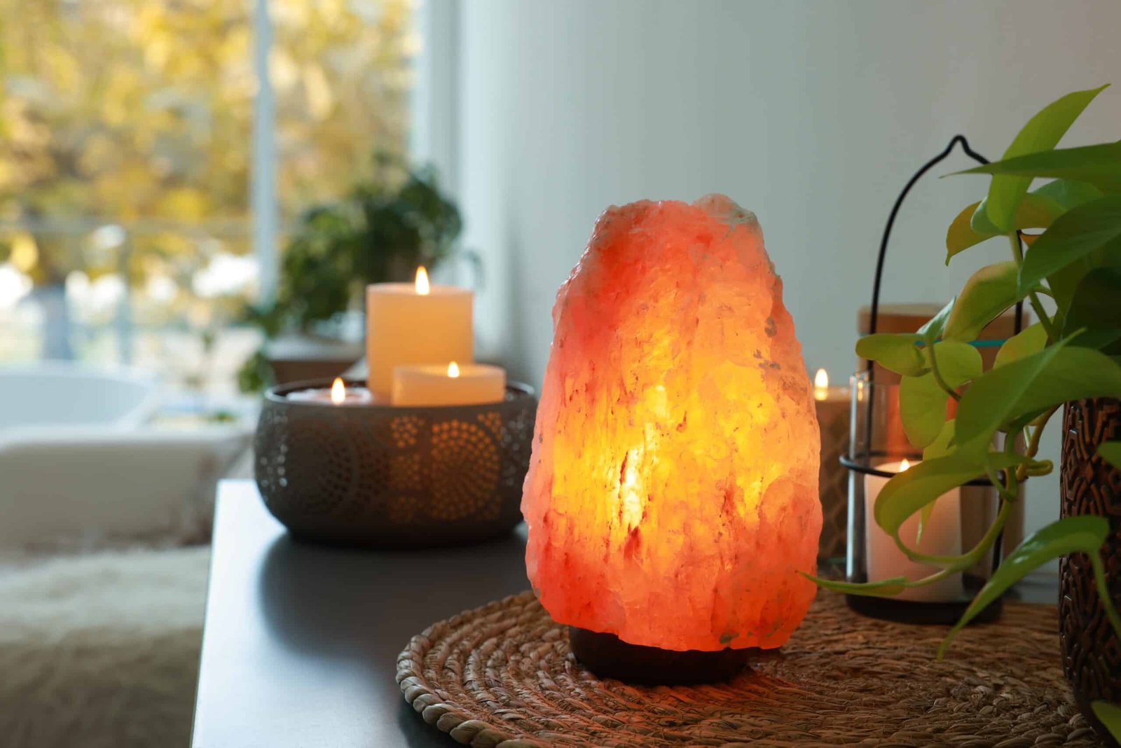 Himalayan salt lamp for mans home office space Himalayan salt lamp for mans home office space