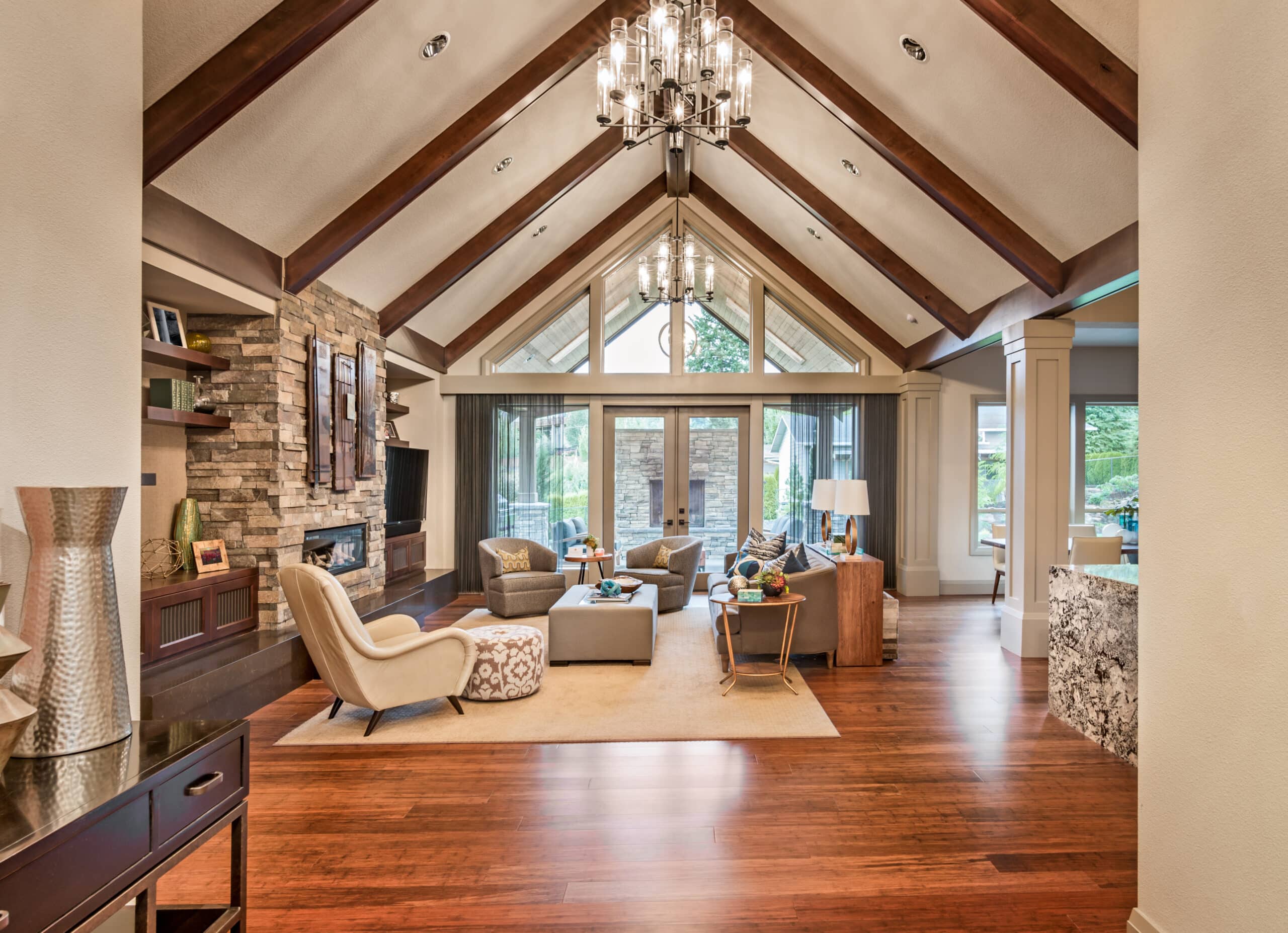 Living room vaulted ceiling beams