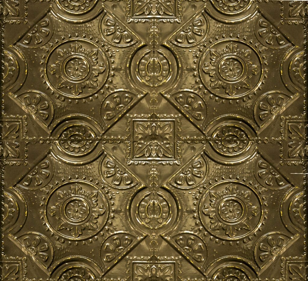 Old fashioned gold colored tin ceiling tiles