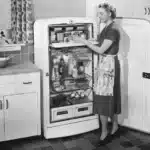 Woman with open refrigerator