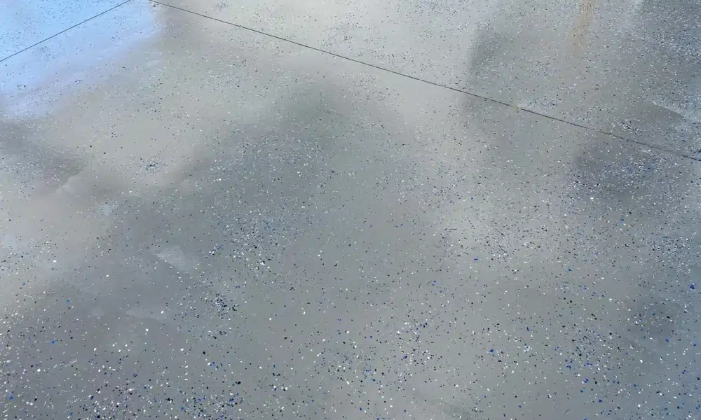 A gray epoxy finish sprinkled with blue scaled