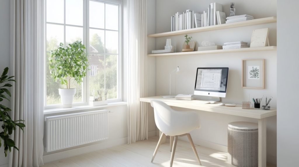 Home office wall in white