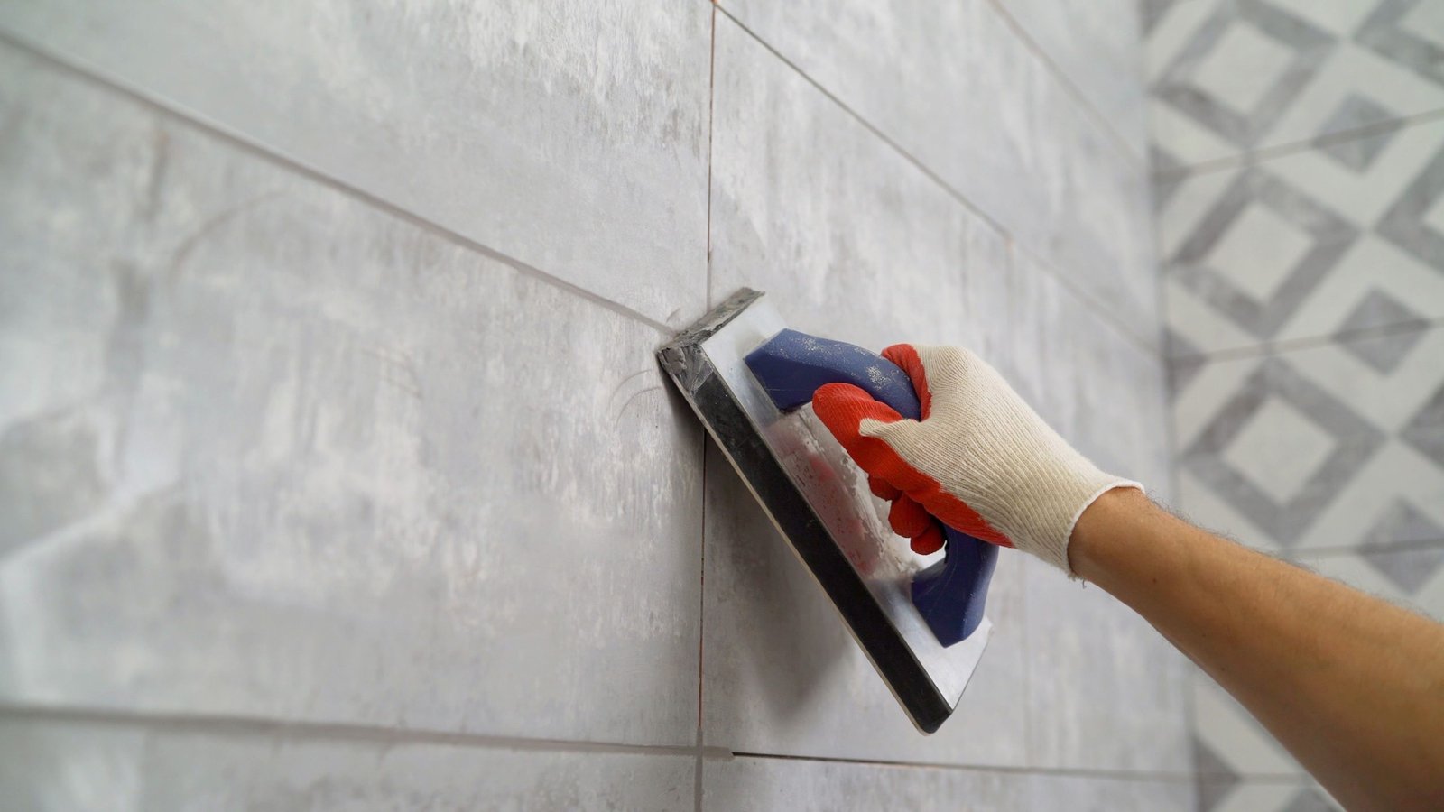 Install poxy grout on the floor
