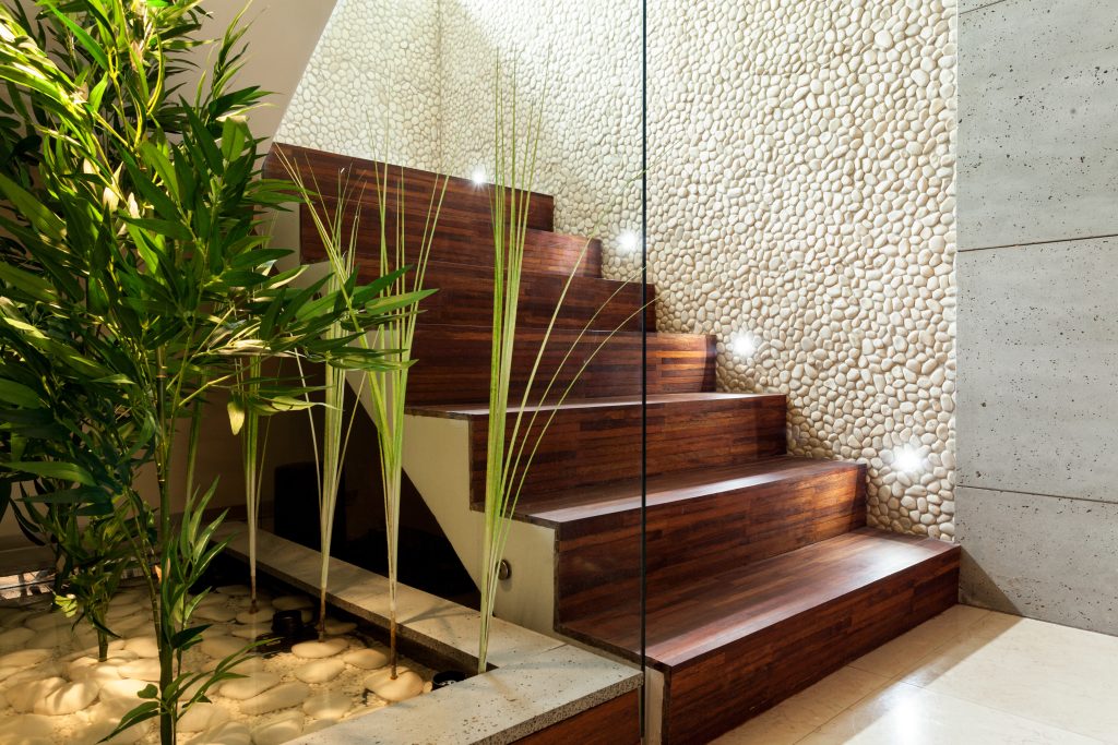 Wooden staircase in modern house
