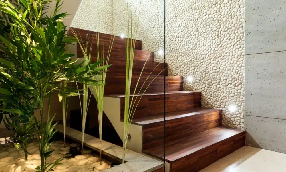 Wooden staircase in modern house 1200x800 1