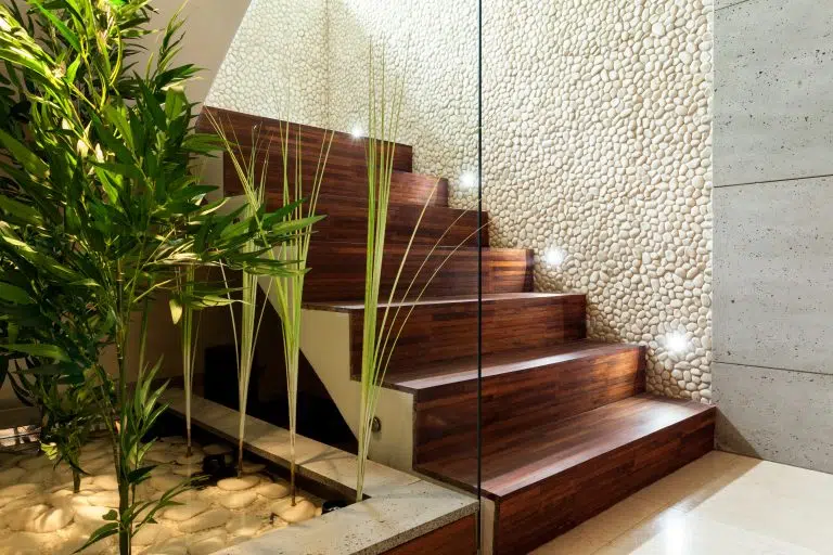 Wooden staircase in modern house