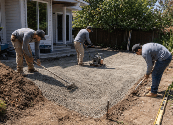contractors working to prapare patio ground