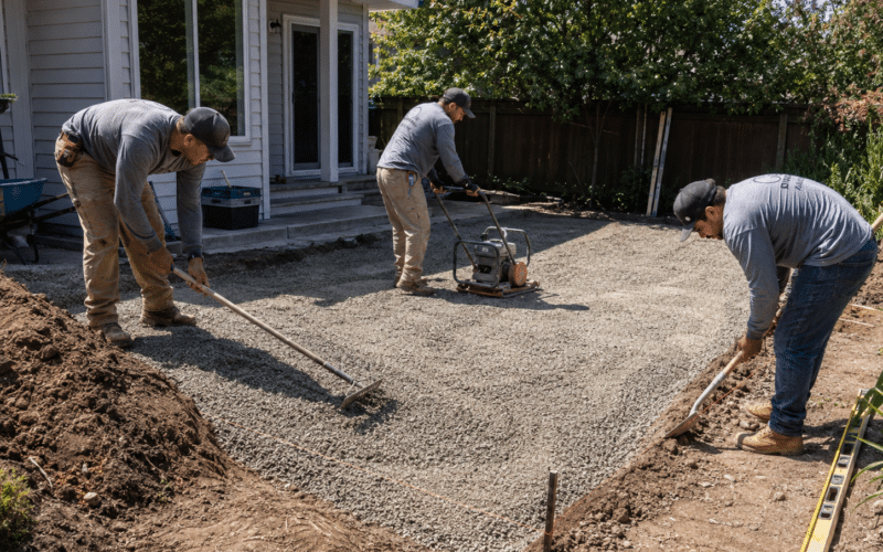 contractors working to prapare patio ground